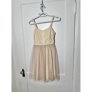 Xhilaration Y2K Blush Beige Tulle Whimsy Fairy Cottage Mini Smocked Dress Small